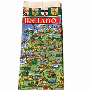 Vintage Pure Irish Linen Fingal Dish Tea Towel Map of Ireland Coat of Arms